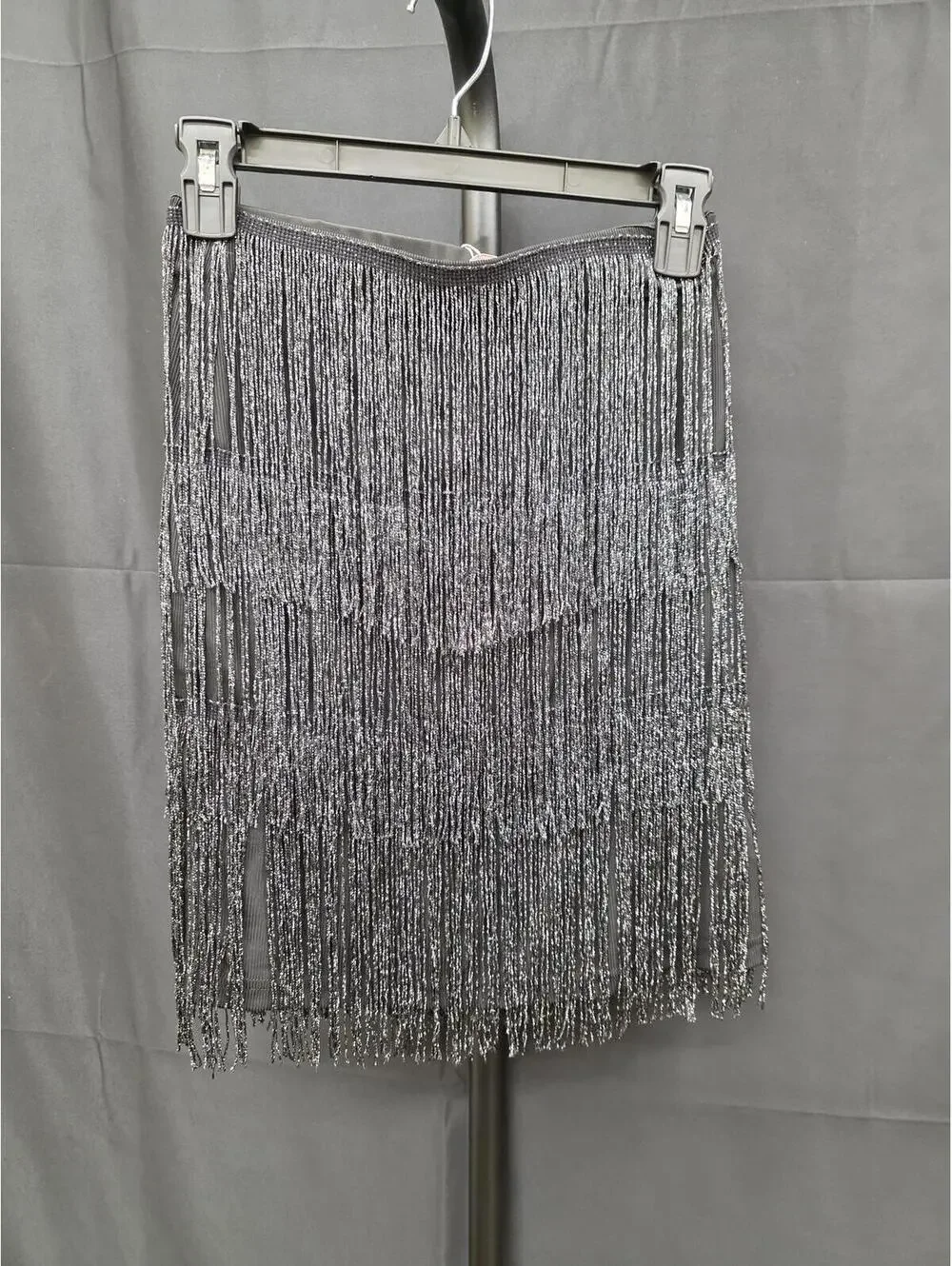 MANER WOMEN’S SPARKLY FRINGE TASSEL BODYCON MINI SKIRT BLACK SIZE XS